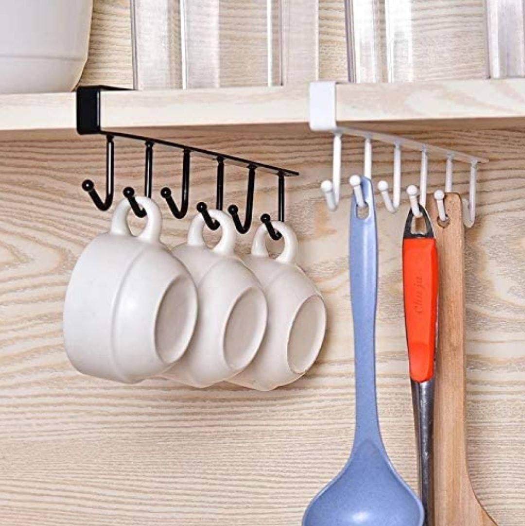 Xibo Multifunctional 6 Metal Door Hook Organiser/Hook Hanger Suitable For Room, Kitchen, Bathroom, Pack Of 2 White & Black Color