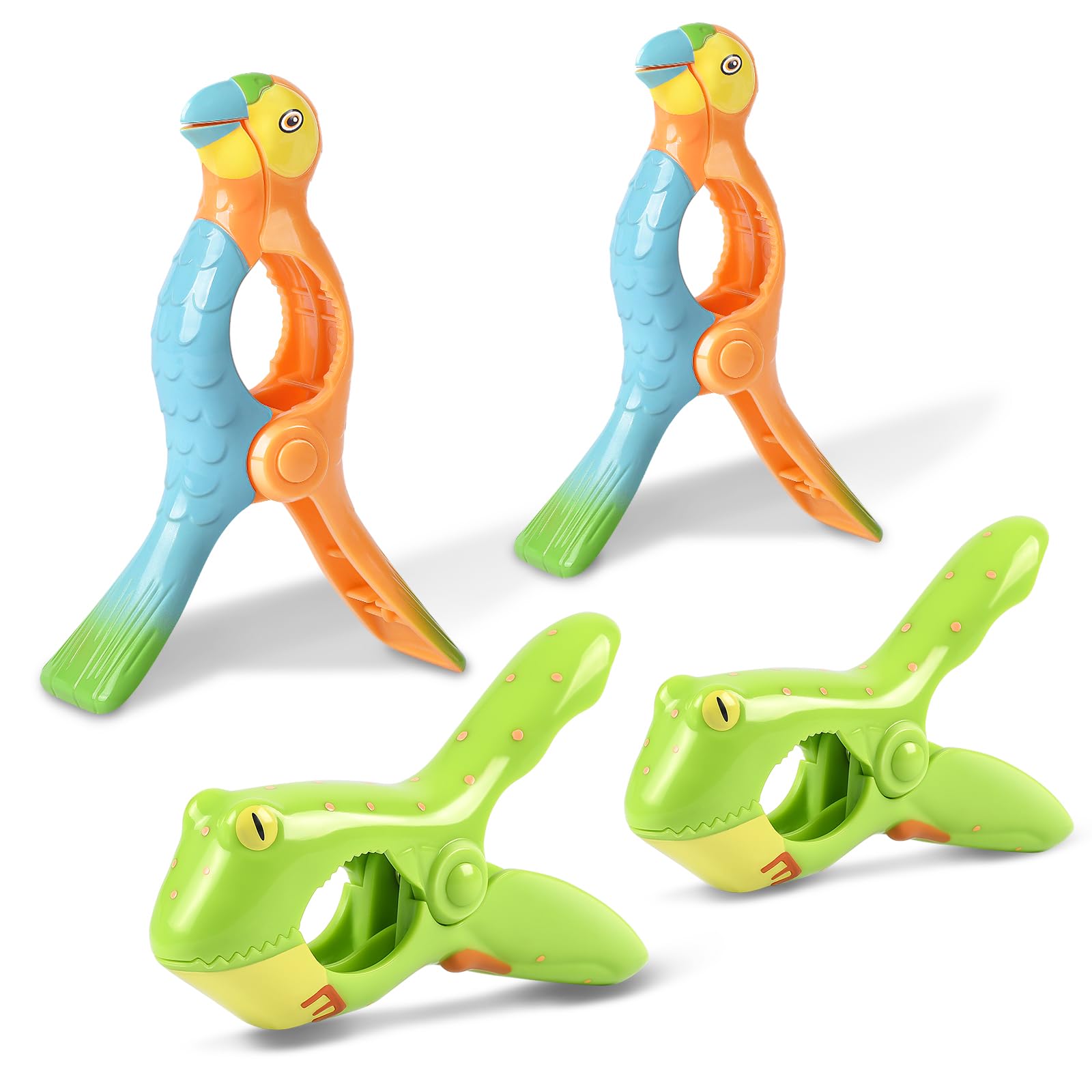 Beach Towel Clips, Sopito Jumbo Size Towel Clips For Beach Chairs Cruise Patio And Pool Accessories, Set Of 4 (Green Orange Frog