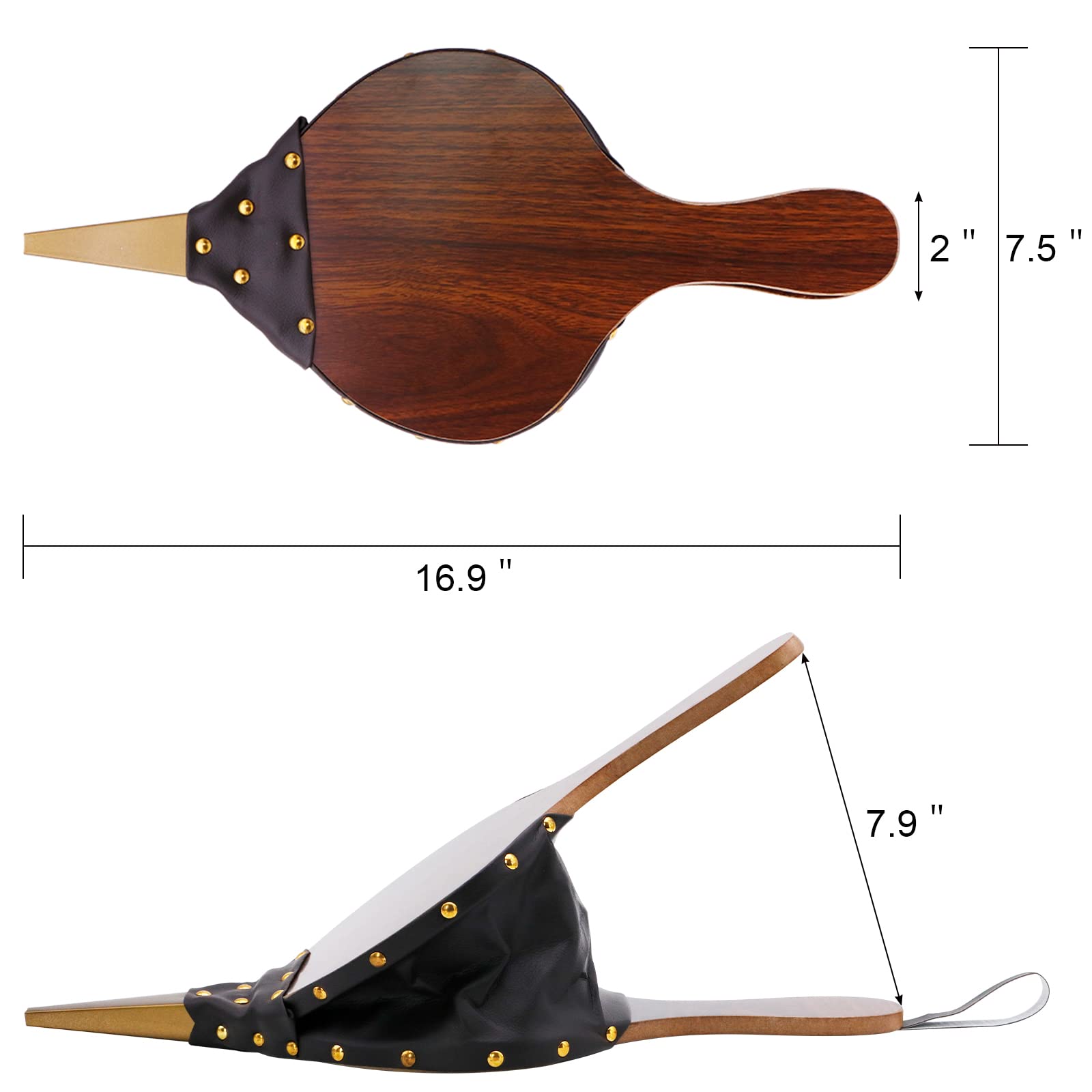 Wood Fireplace Bellows 17''x7.5'' with Hanging Leather Strap  Brown Air Bellower for Outdoor BBQ and Camping