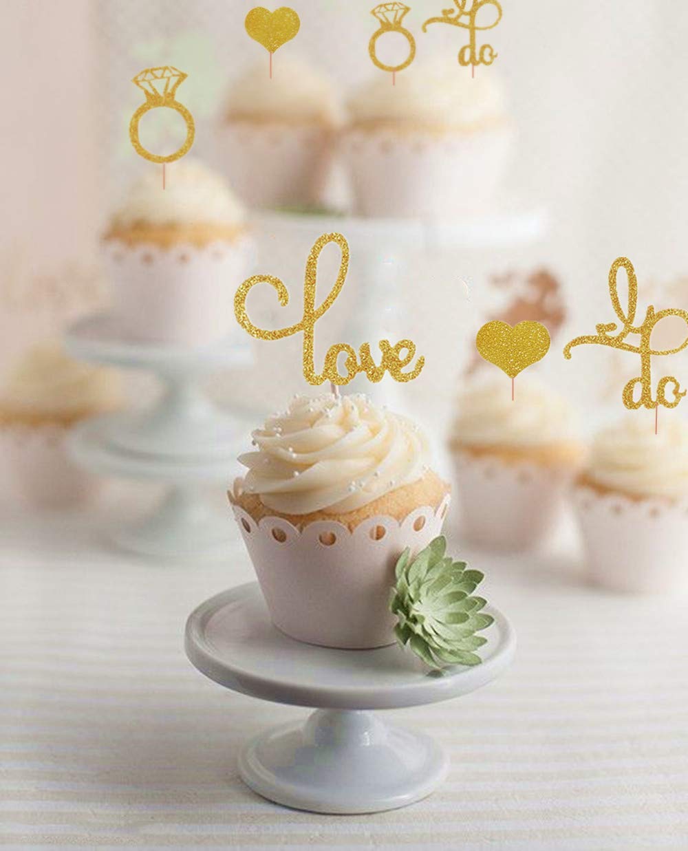 Festiko 20 Pieces Glitter Wedding Cupcake Toppers Diamond Ring Cupcake Toppers I Do Cupcake Topper for Wedding Engagement Bridal