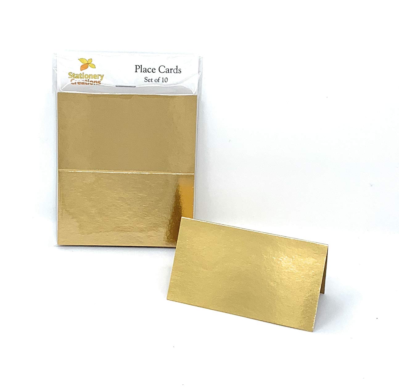 Gold Foil Place Cards - Folded Tent Style - Set Of 10 - Stationery Party Event Supplies