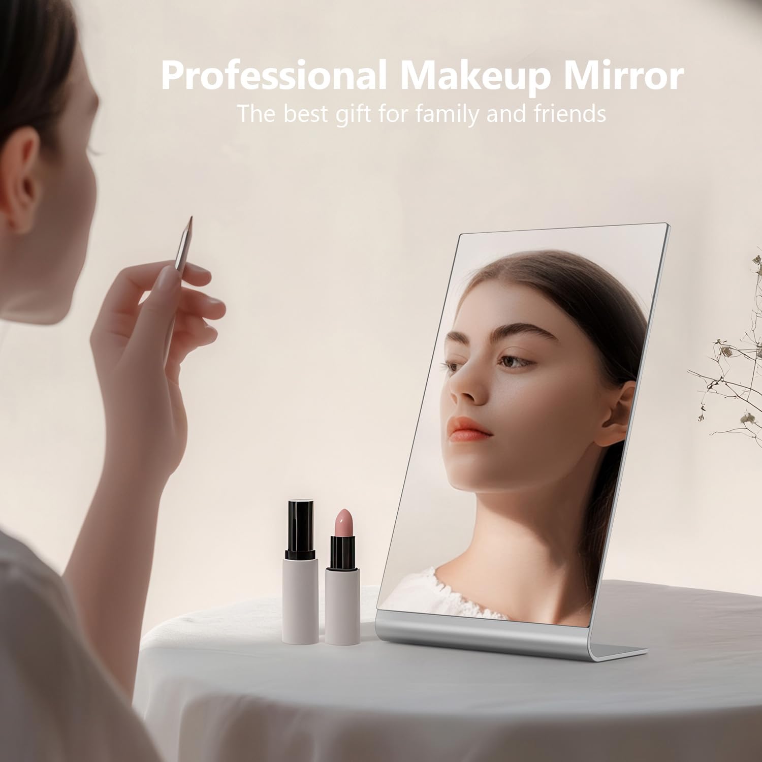 Nezzoe Modern Makeup Mirror, 12'' Length Aluminum Desk Mirror, Vanity Mirror For Counter, Bedroom, Bathroom, Dorm