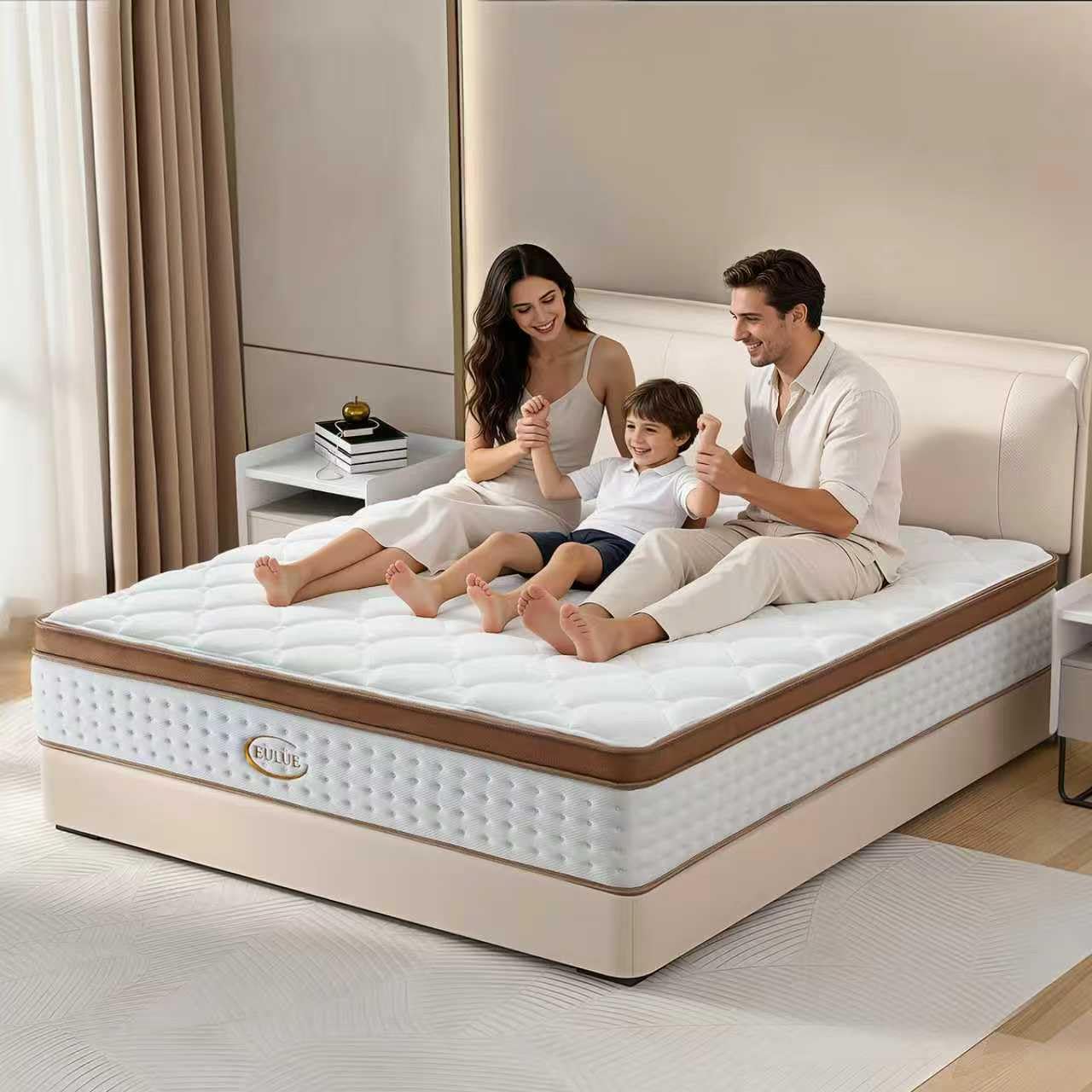 Euluehome King Size Mattress 14 Inch, Hybrid Memory Foam Mattress In A BoxMedium Firm With Zoned Pocket Coils Support And Motion