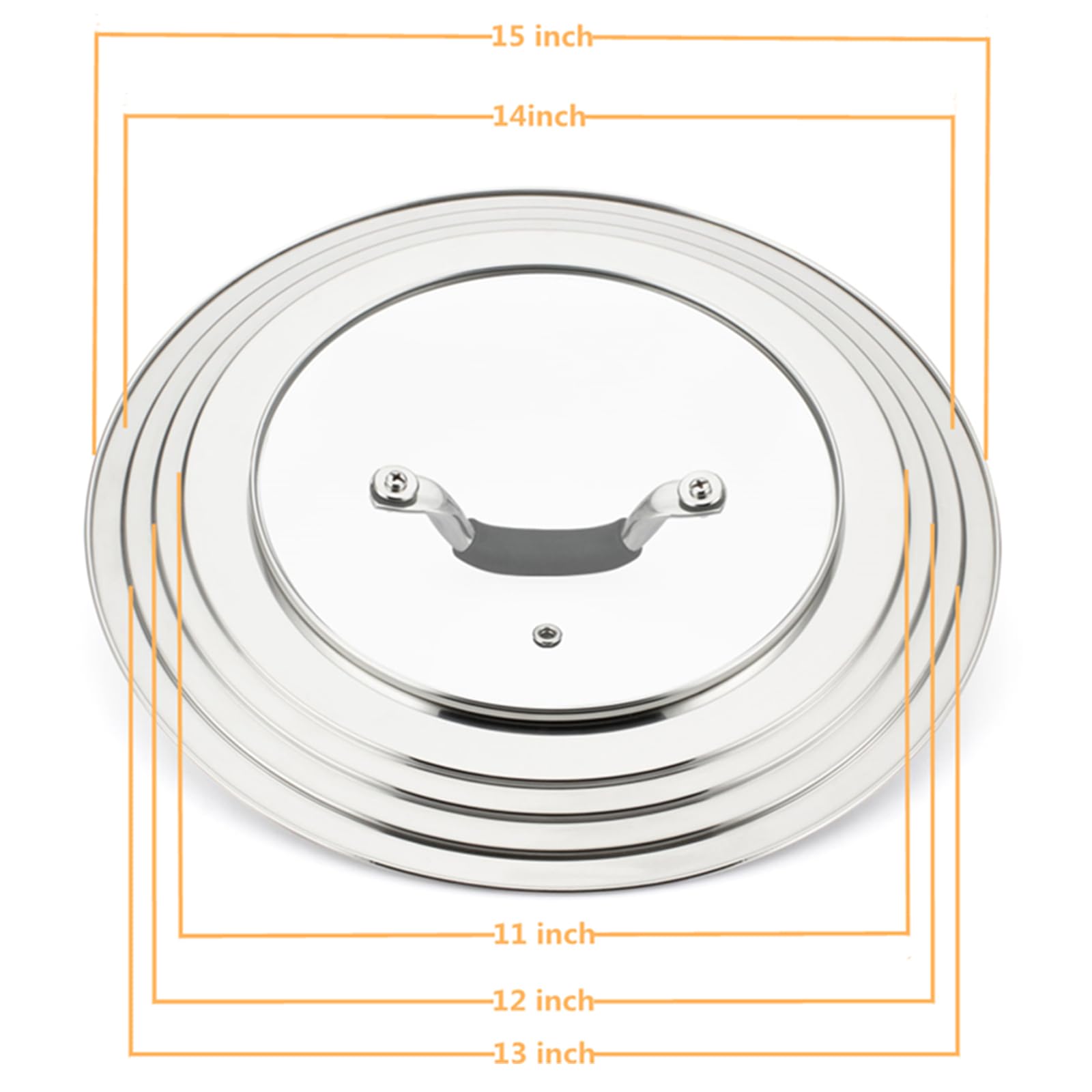 Homvida 15 Inch Large Universal Lid For 11-15'' Pans Pots, Stainless Steel Pan Lid Cover For 11 12 13 14 15 In Cast Iron Skillet