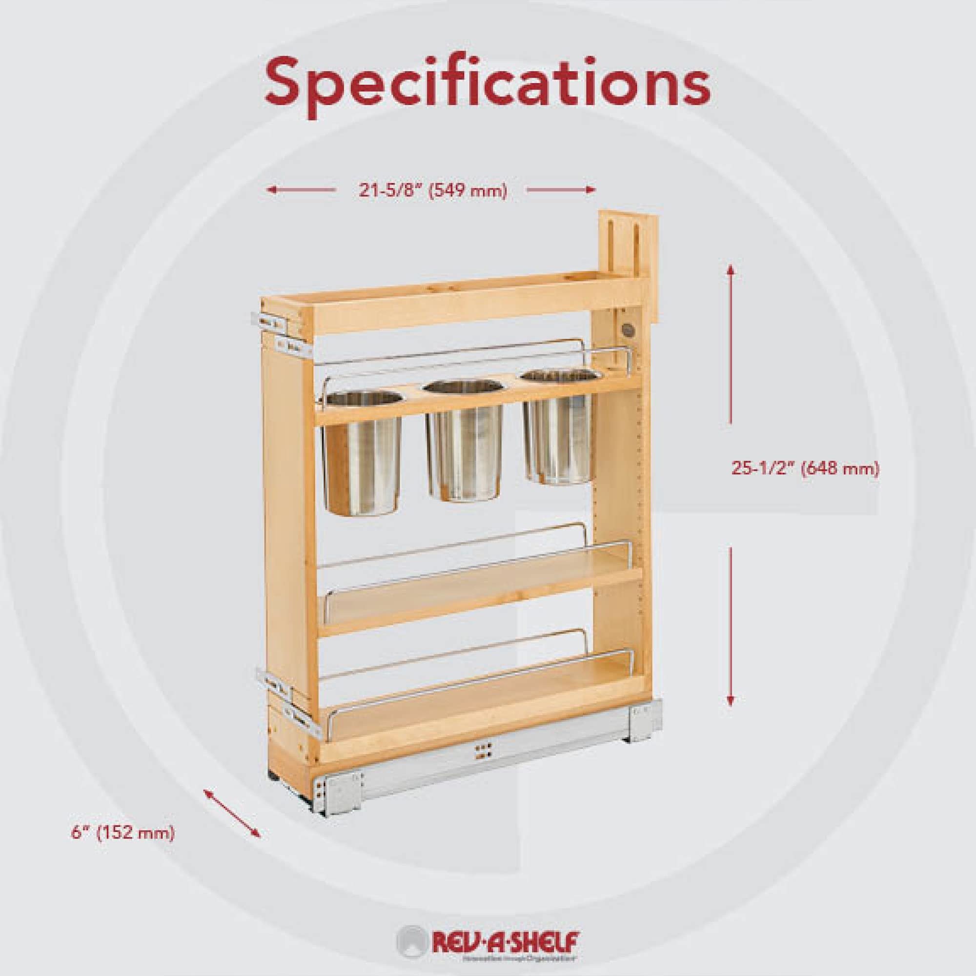 Rev-A-Shelf 5'' Pull Out Storage Organizer For Base Kitchen Cabinets W/Soft-Close, Sliding Shelves For Utilities, Utensils Or Sp