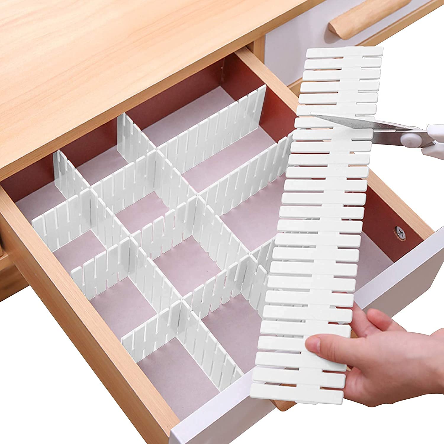 Divik Drawer Divider Organizers | Grid Closet Sorting Partition/Plastic Strips Separators Cabinet Storage Box Socks/Makeup  Set