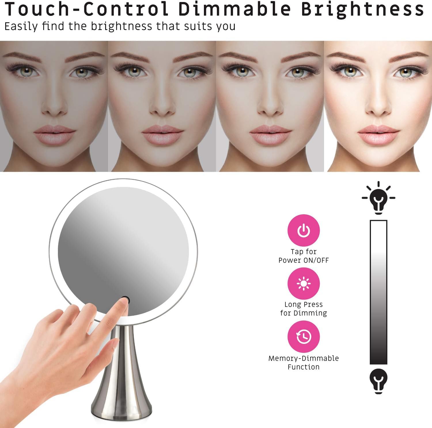 Surdy 9 Lighted Makeup Mirror, 5x/10x Dual Magnifying Mirror w/ 3 Color, Brightness Adjustable,360 Rotation, 4000 mAh Rechargeab