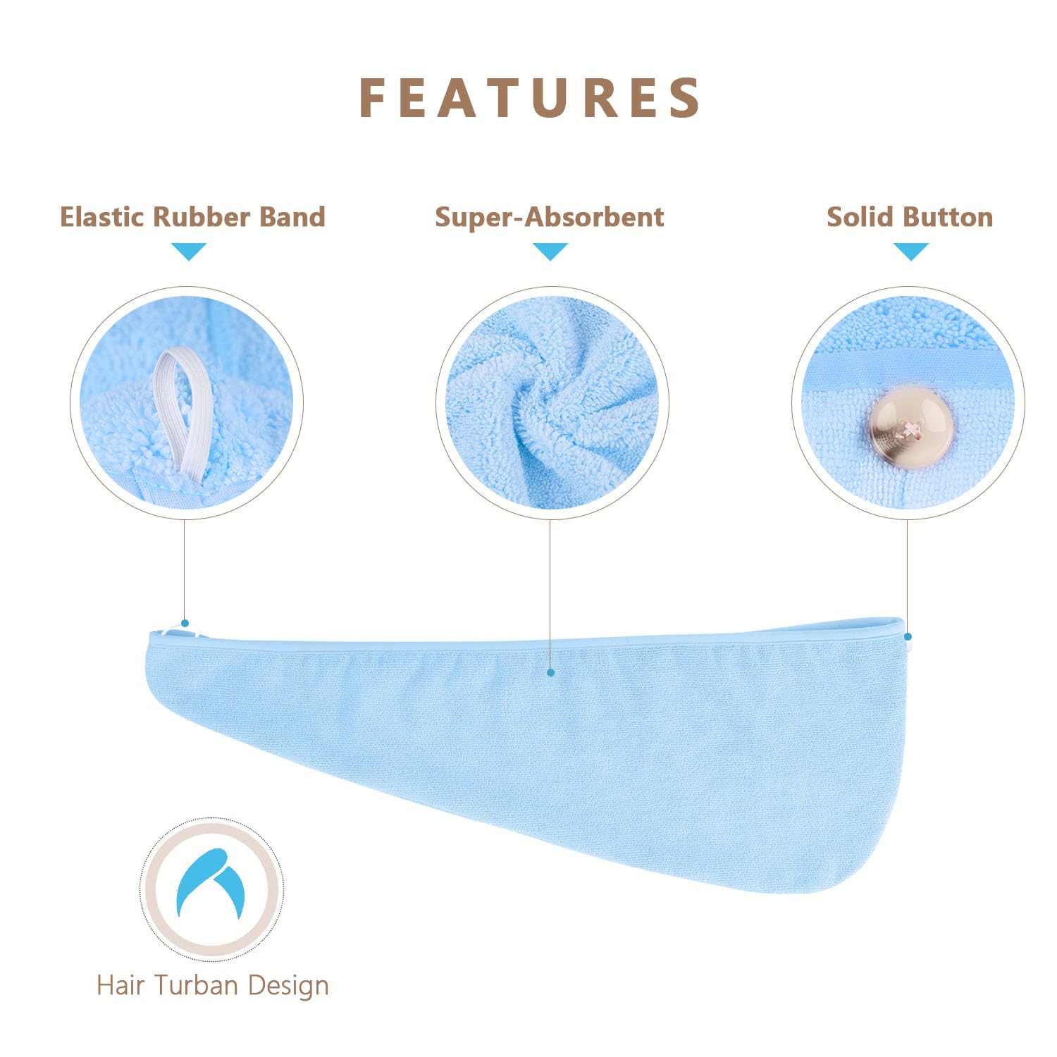AIDEA Microfiber Hair Towel Wrap, 5 Pack Hair Turbans, Super Absorbent Quick Dry Hair Towel Wrap for All Hair Types Anti Frizz,