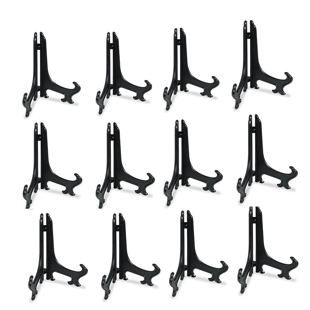 Artliving 4 Inch Black 12pcs/Set Plastic Easels Plate Display Stands Picture Frame Stand Holder