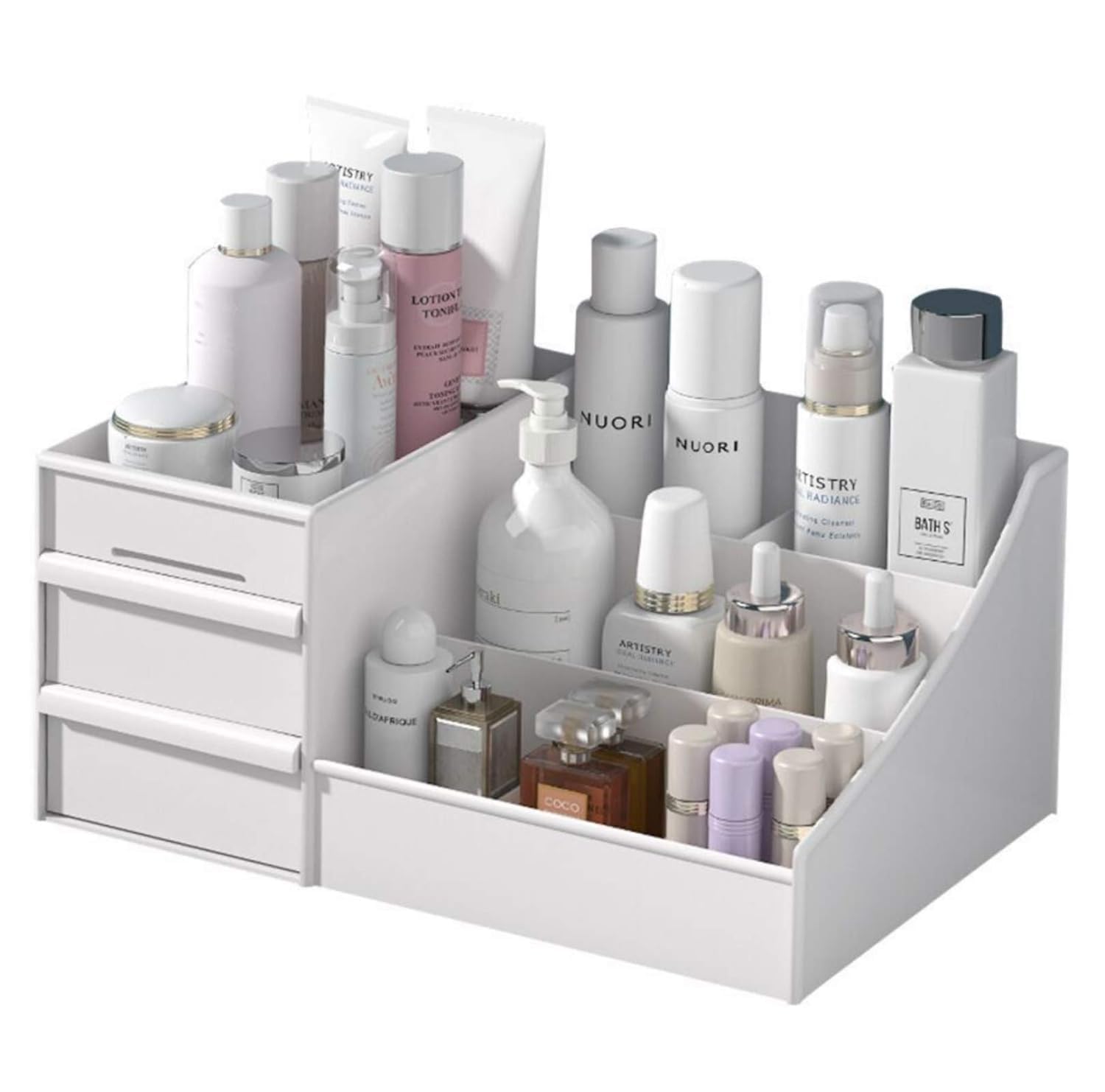 Yaaxa Makeup Organizer With Drawers  Countertop Organizer For Cosmetics, Vanity Holder For Lipstick, Brushes, Lotions, Eyeshado