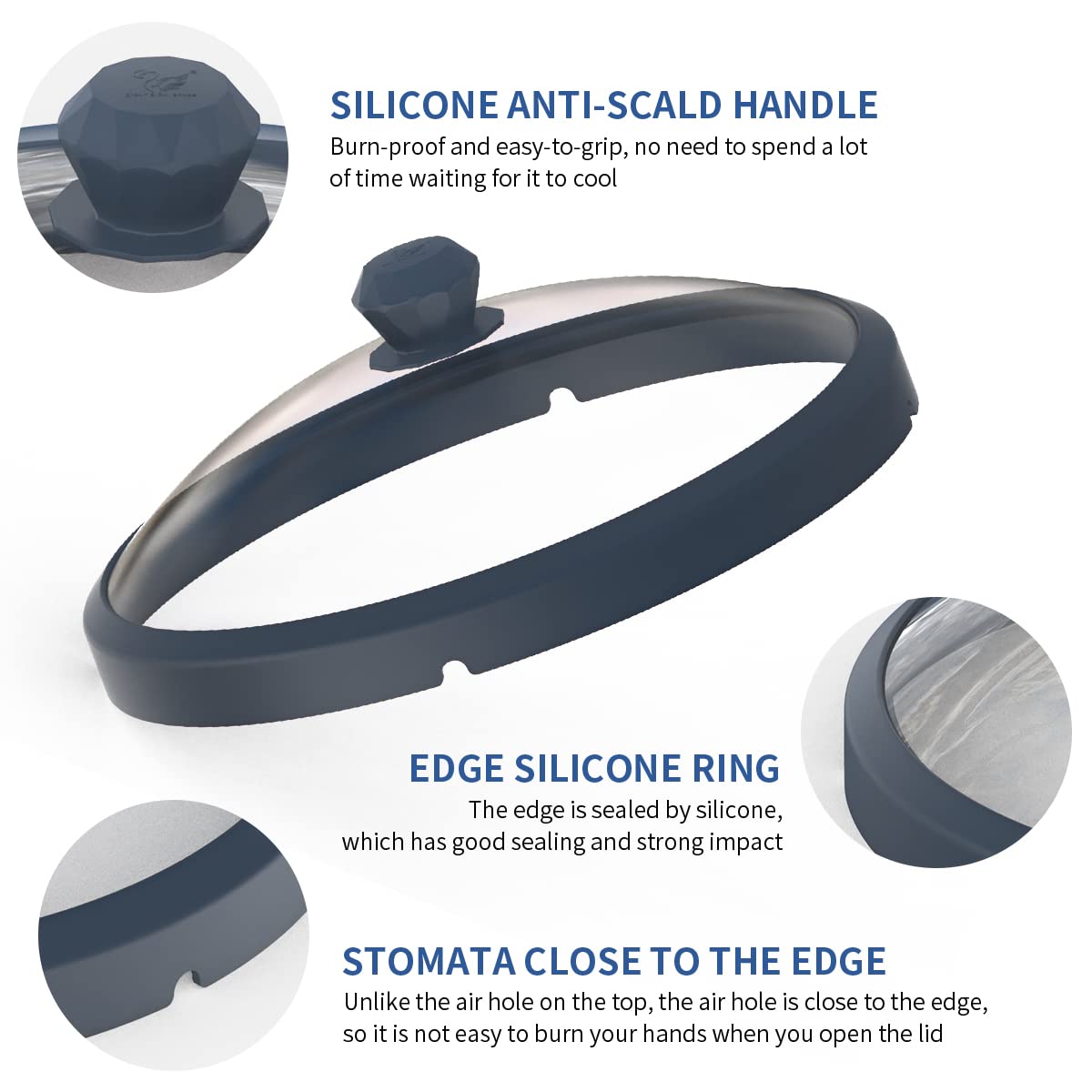 Microwave Glass Cover Splatter Guard Lid With Anti-Scald Silicone Handles And Vented Edge For Food Pot Plate Cover 10.5 Inch Blu