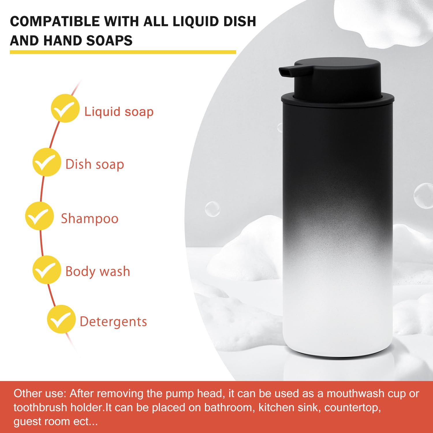 Foaming Soap Dispenser - 12 Oz Ceramic Soap Dispenser With Pump, Liquid Hand Soap Dispenser For Bathroom & Kitchen, Refillable L