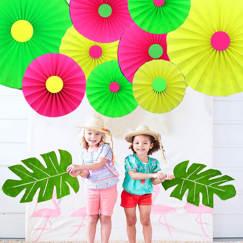 6Pcs Uv Neon Party Hanging Paper Fans Flower Glow In The Dark Glow Party Supplies And Decorations Glow In The Dark Blacklight Re