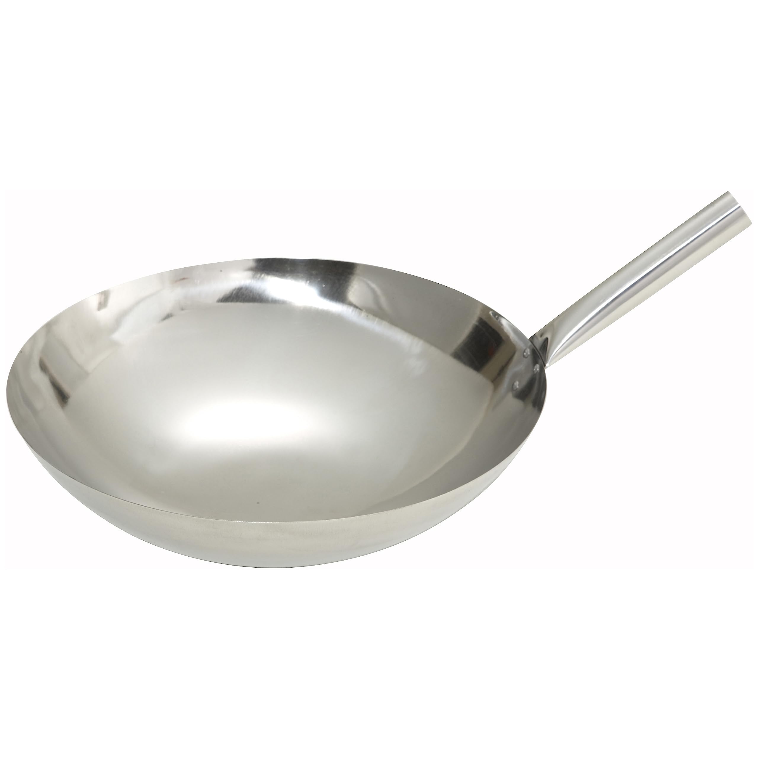 Winco Stainless Steel Wok With Riveted Joint Handle, 16-Inch
