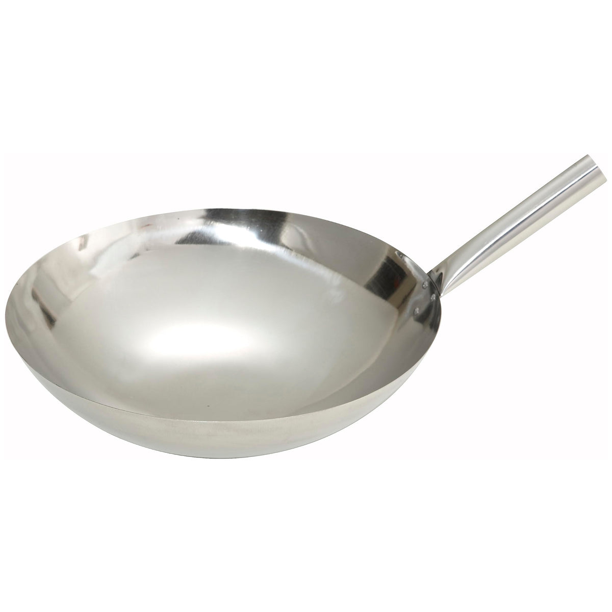 Winco Stainless Steel Wok With Riveted Joint Handle, 16-Inch