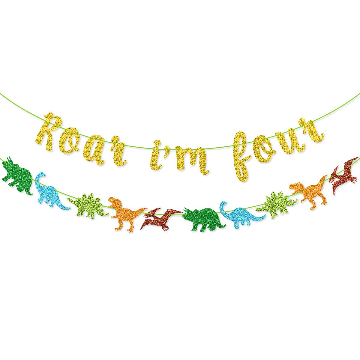 Roar I'M Four Banner Dinosaur Garland For Kids' 4Th Dinosaur Birthday Party Decorations