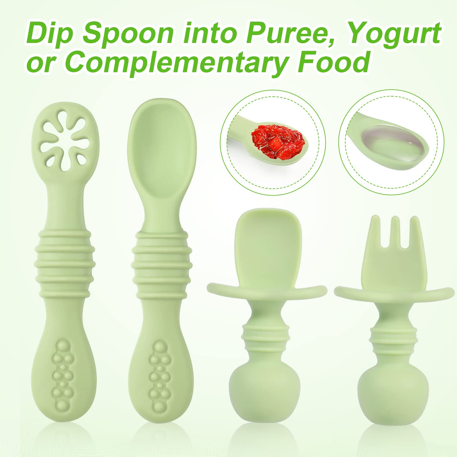 4Pcs Silicone Baby Spoons Self Feeding 6+ Months, Bpa Free Baby Led Weaning Spoons Training Spoon Toddler Self Feeding Utensils