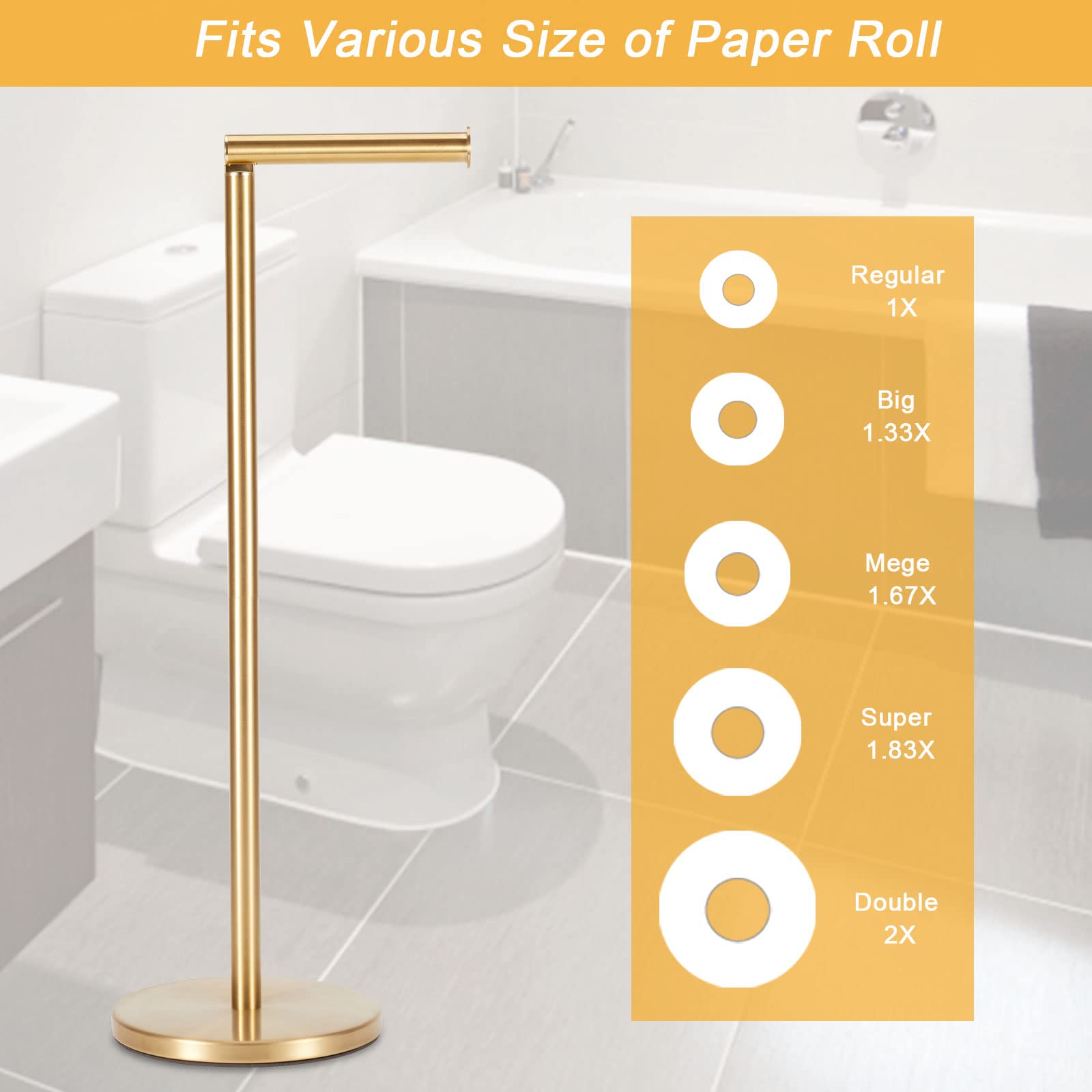 Toilet Paper Holder Stand, Bathroom Toilet Paper Stainless Steel Pedestal Tissue Roll Holder, Free Standing Toilet Paper Holder(