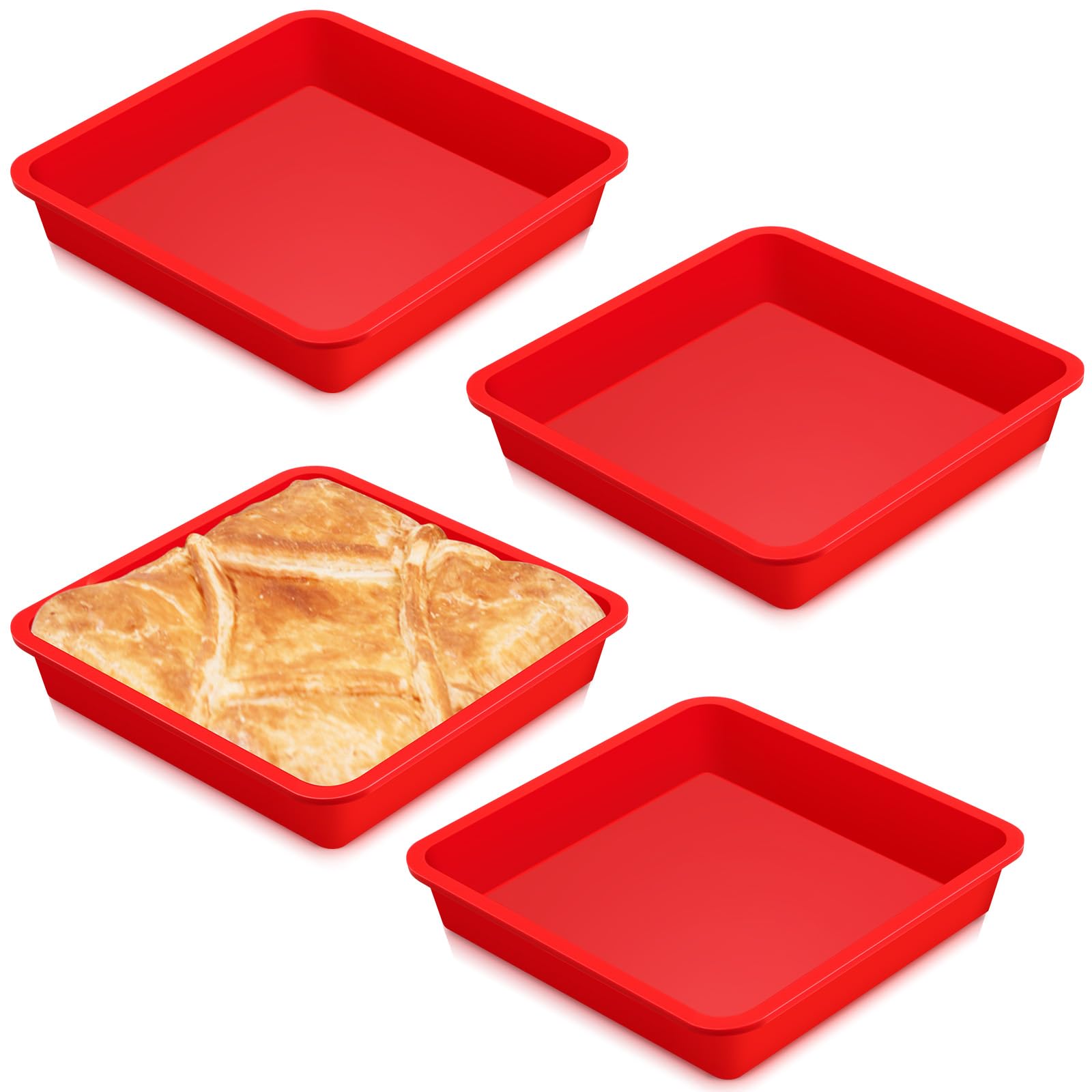 Geetery Set of 4 Silicone Square Cake Pan Silicone Brownie Pan Nonstick Baking Mold for Muffin Bread Rice Crispy Lasagna Pie, Re