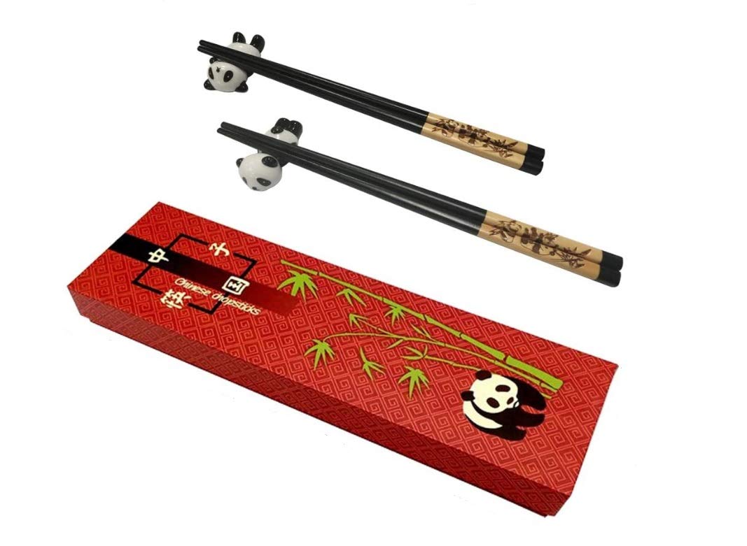 Dmtse Cute Panda Chopsticks With Panda Holder Amazing Gift Reusable Natural Wooden Chopsticks Chinese Chop Stick Gift Set For We