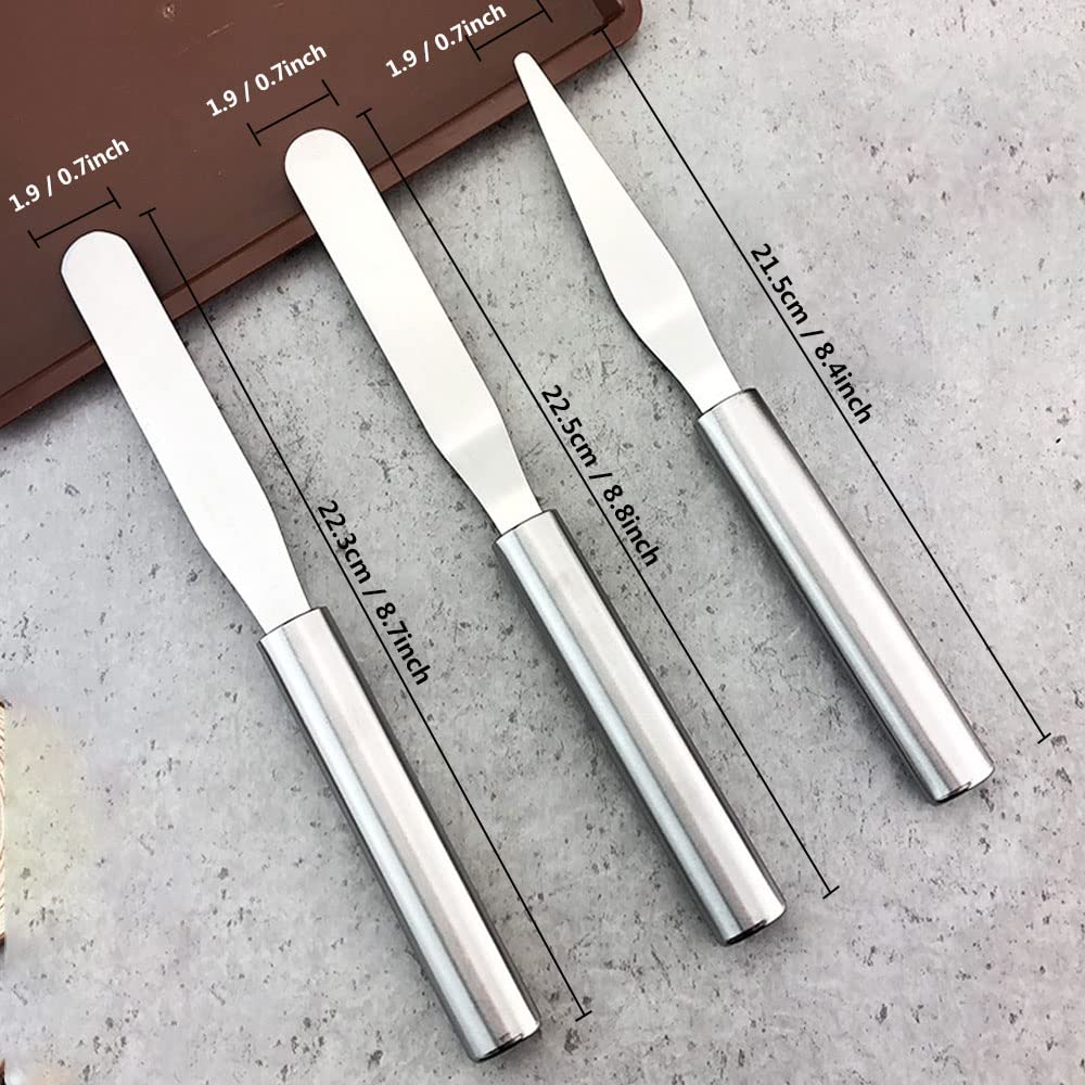 3 Pack Cake Decorating Icing Spatulas Stainless Steel, Icing & Decorating Spatulas, Lightweight & Flexible Offset Spatula, Angle