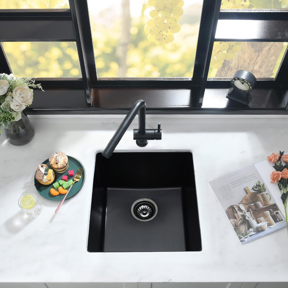 17 Inch Bar Sink Undermount Black-Ianomla 17X17 Undermount Bar Sink Bar Prep Sink Black Quartz Sink Wet Bar Single Bowl Kitchen