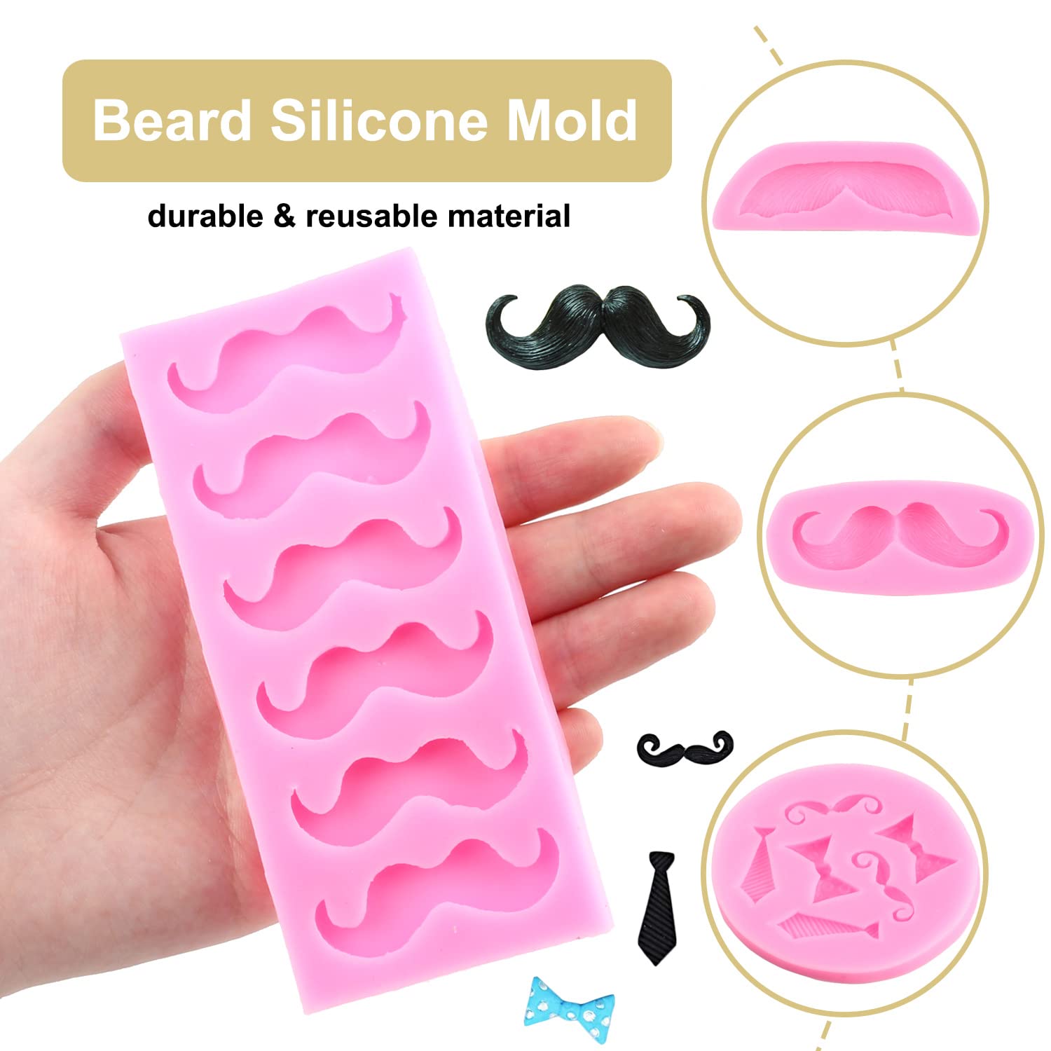 Zixiang Father'S Day Silicone Mold Mustache Bow Tie Fondant Molds For Little Man Theme Cake Decoration Cupcake Topper Candy Choc