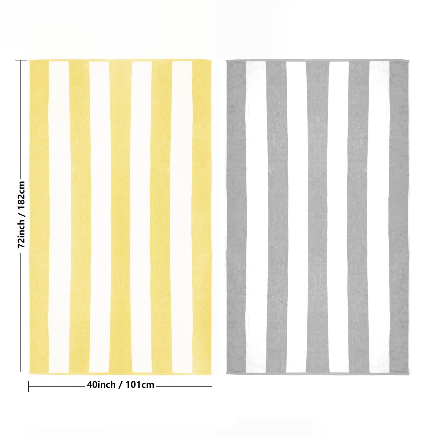 Clowood Plush Oversized Beach Towel - Cotton 40 X 72 Inch Large Thick Yellow Striped Cabana Pool Swimming Towel