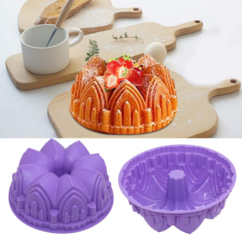 3 Pcs Silicone Cake Bread Baking Molds, Aifuda Large Swirl Cake Mold Castle Cake Mold And Double Flower Cake Mold For Birthday P