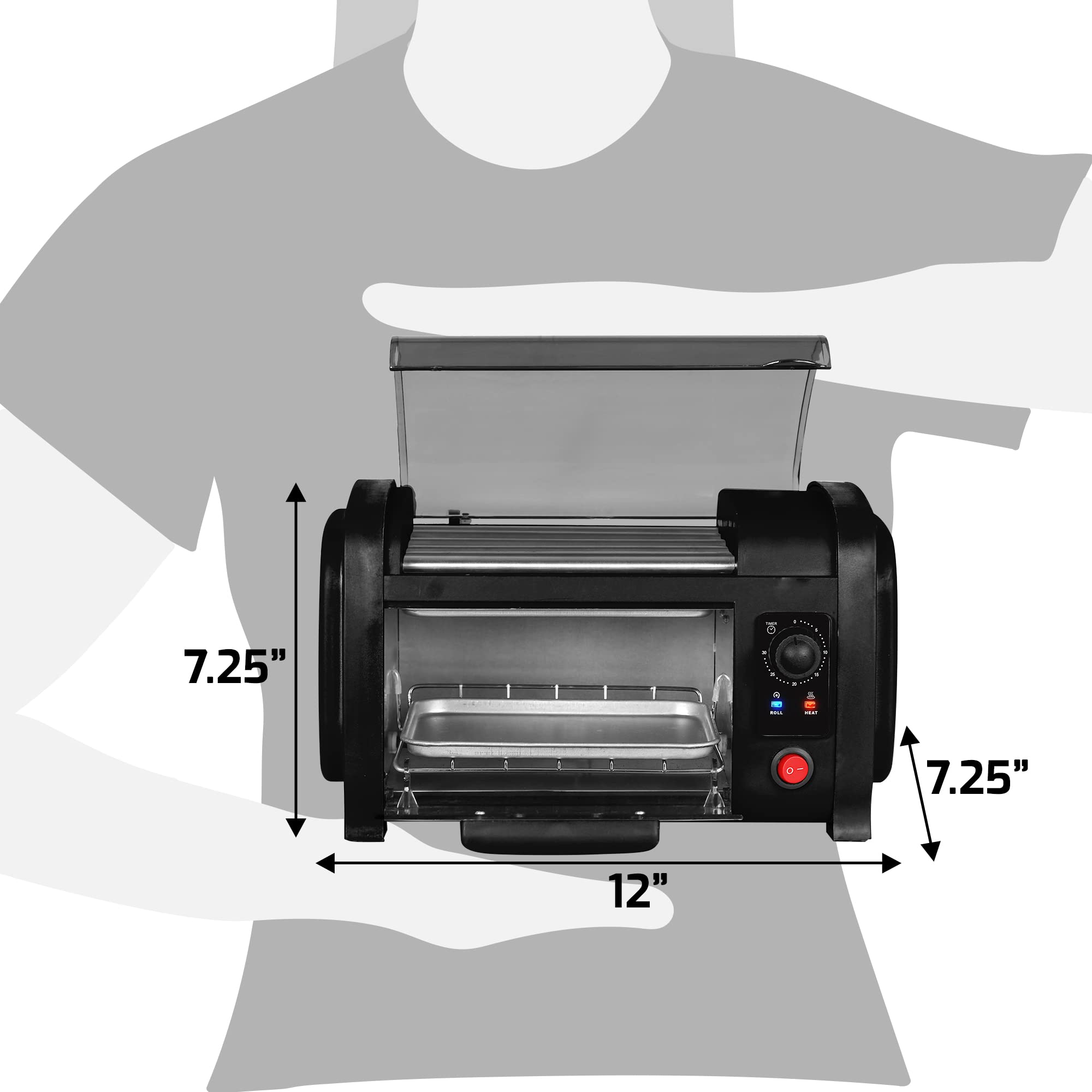 Elite Gourmet Ehd-051B Hot Dog Toaster Oven, 30-Min Timer, Stainless Steel Heat Rollers Bake & Crumb Tray, World Series Baseball