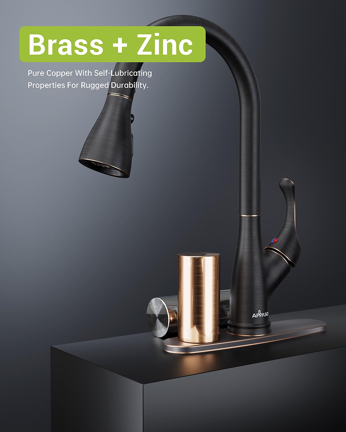 Appaso Kitchen Faucet With Pull Down Sprayer Oil Rubbed Bronze, Single Handle High Arc Pull Out Spray Head Kitchen Sink Faucet W