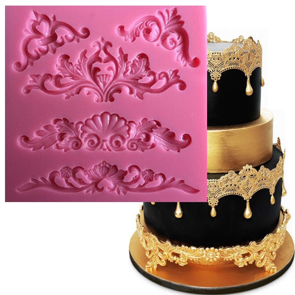 Anyana Lotus Tag Frame Corner Scrollwork Mould Fondant Silicone Mold For Cake Decoration, Polymer Clay Crafting Projects, Cupcak