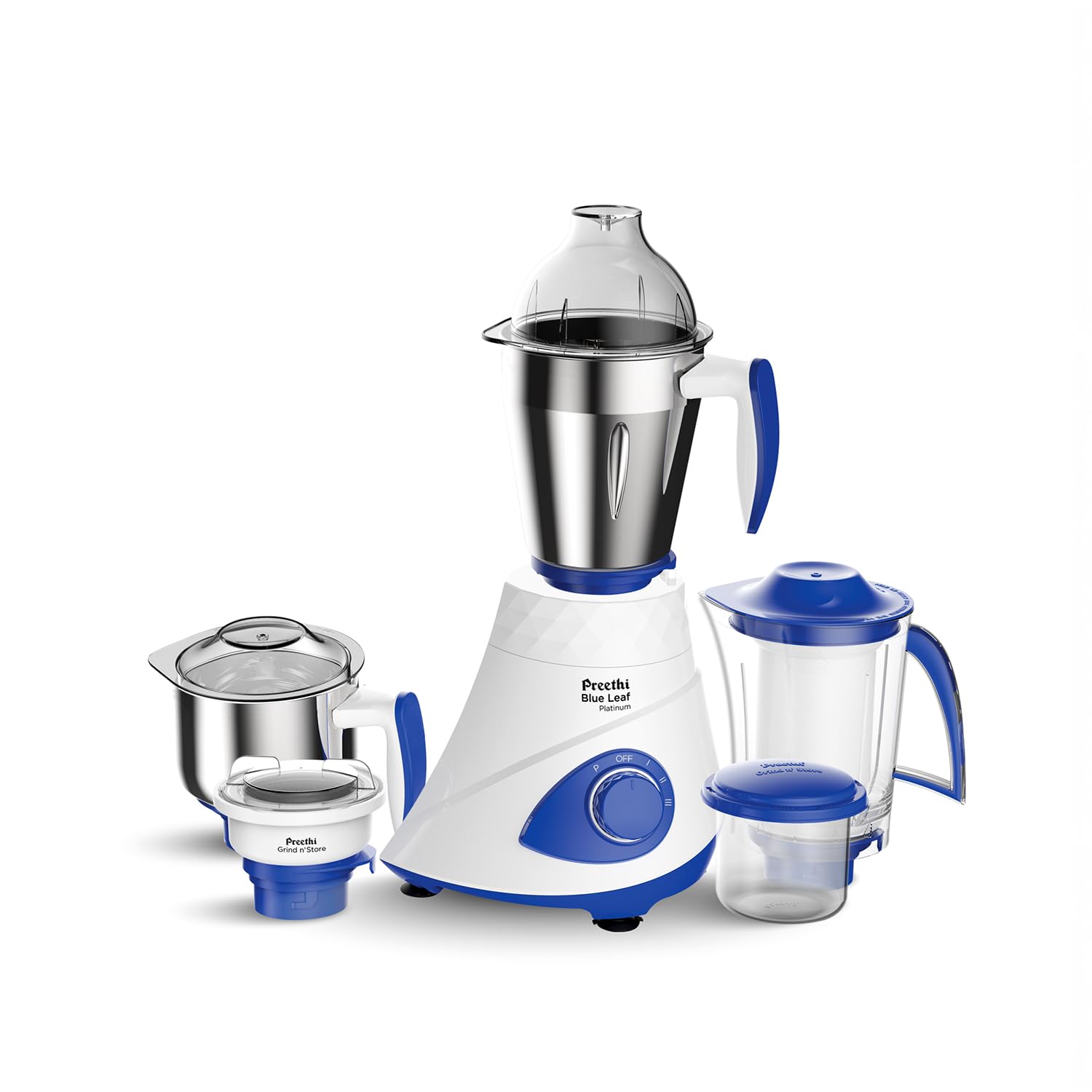 Preethi Blue Leaf Platinum 5.0 Mixer Grinder | 15 Years Of Trust, Now With Upgraded Design | 750 Watt, 4 Jars Incl Super Extract