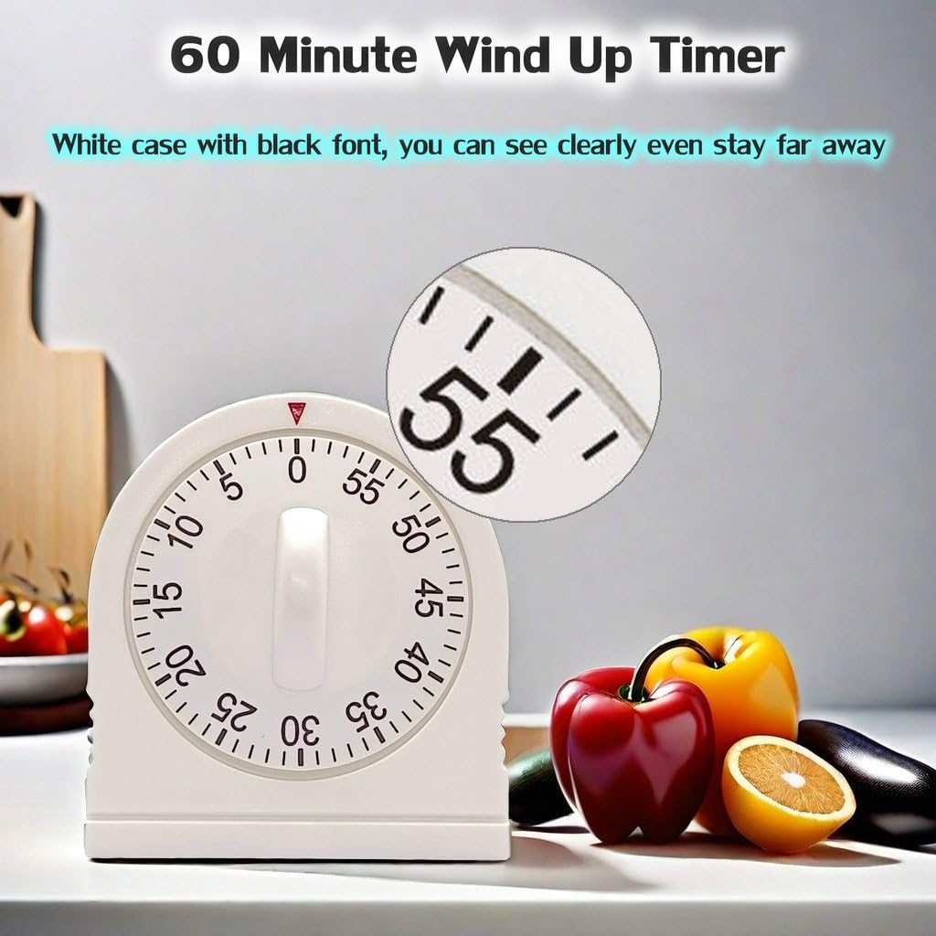 60 Minute Wind Up Timer, Visual Mechanical Timer With Loud Alarm, Manual Countdown Timer For Classroom, Home, Study And Cooking