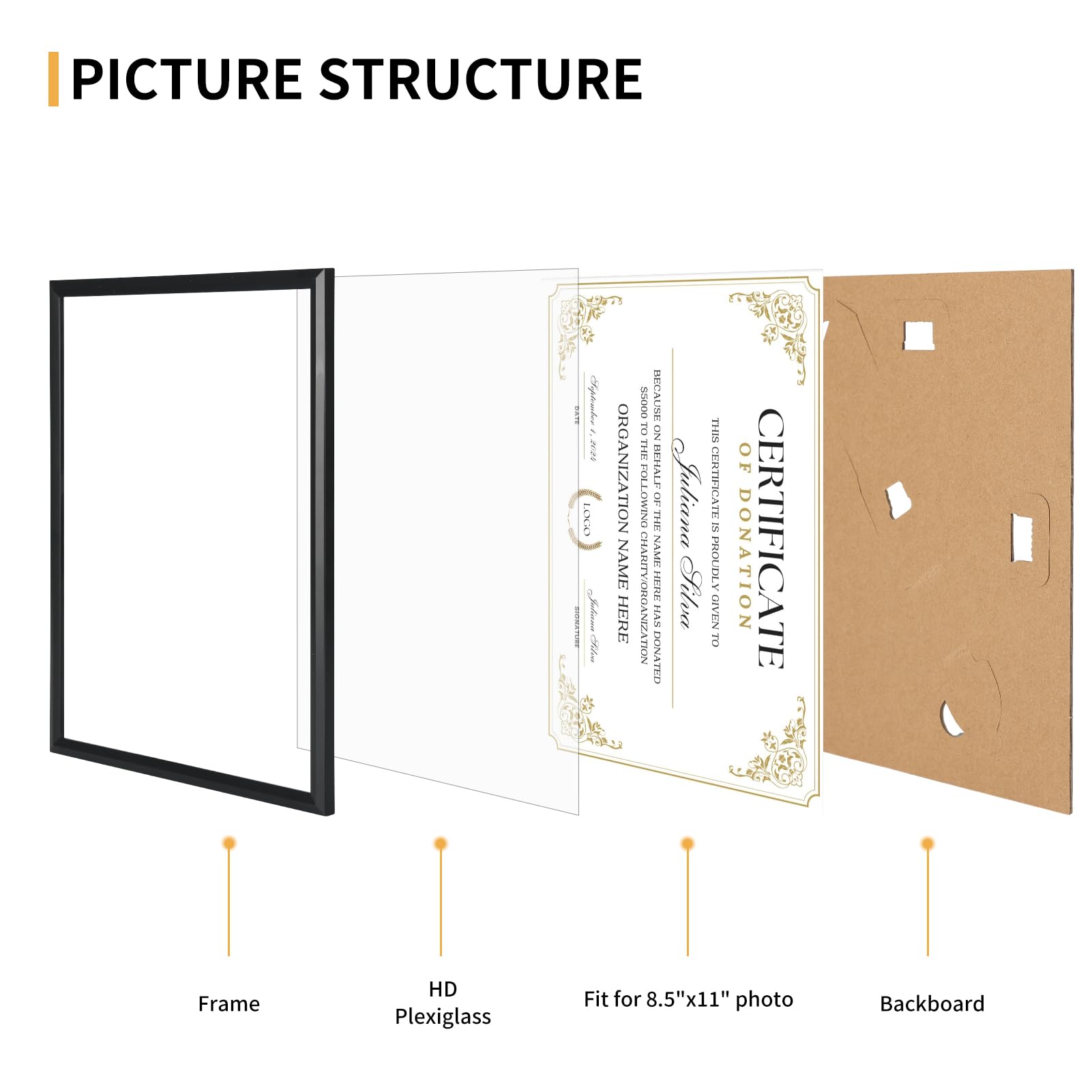 Edenseelake 8.5 x 11 Picture Frame Set of 6, Black 8.5 x 11 Certificate Frame for Award Document Diploma, Wall or Tabletop Displ
