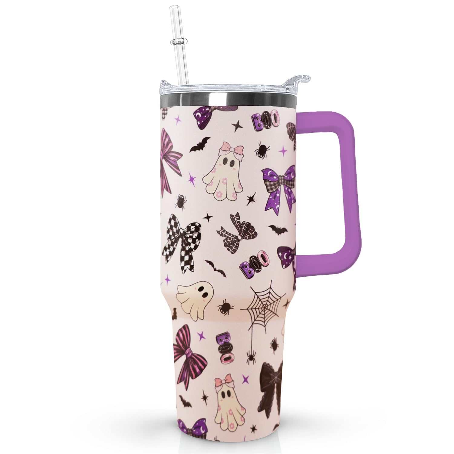 40oz Halleen Bow Tumbler with Handle,Vacuum Insulated Stainless Steel Travel Coffee Mug with Straw Lid,Goth Reusable Water Cup, 