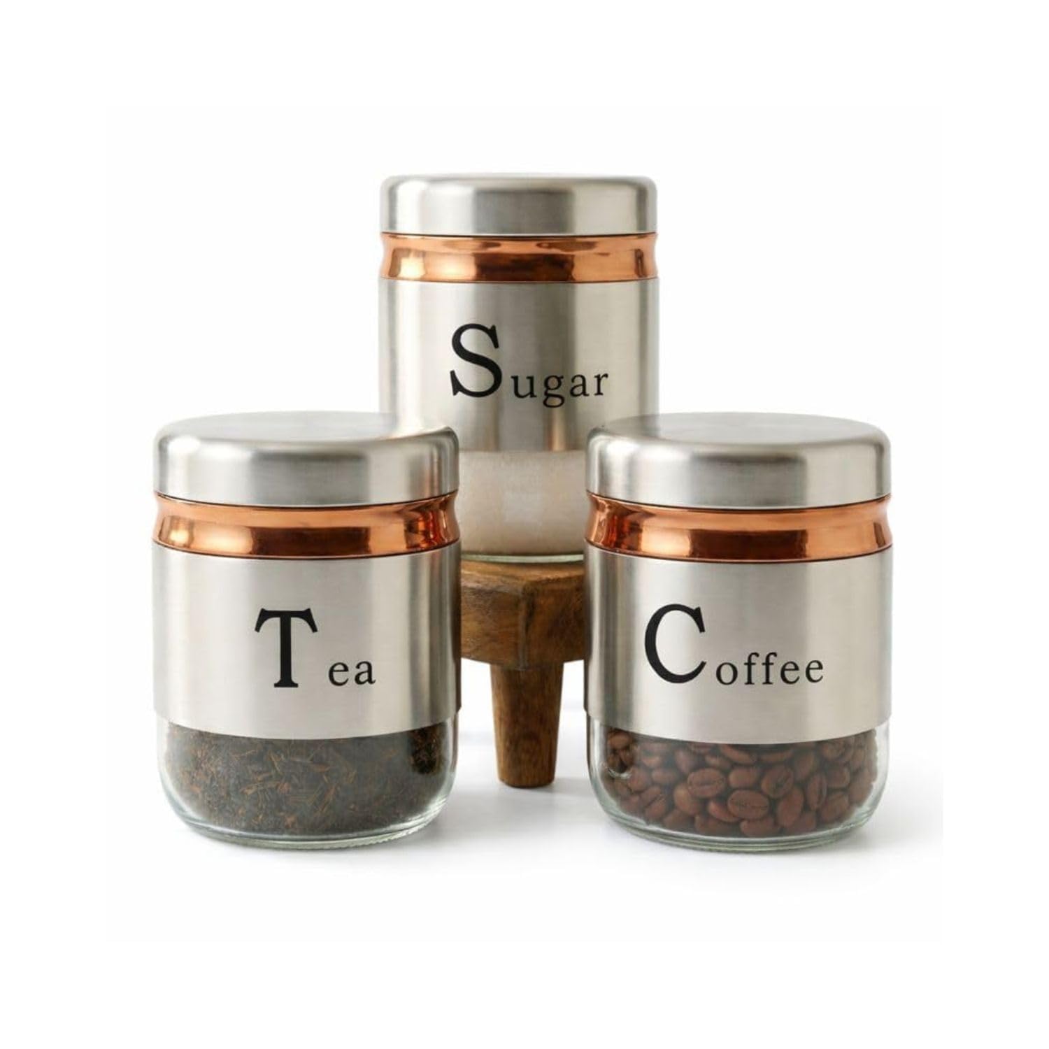 Parvluxe Glass Kitchen Storage Canisters, Set Of 3, 350Ml, Airtight Clear Glass Jars With Stainless Steel Lids, Tea Coffee Sugar