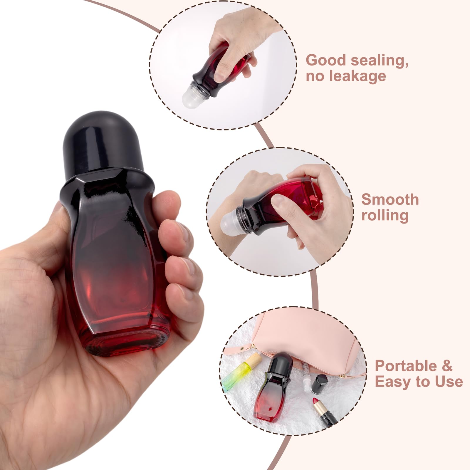 Kesell 2Pack Glass Roller Bottles 50 Ml Gradient Red Deodorant Bottle With Opener Refillable Glass Roller Ball Deodorant Contain
