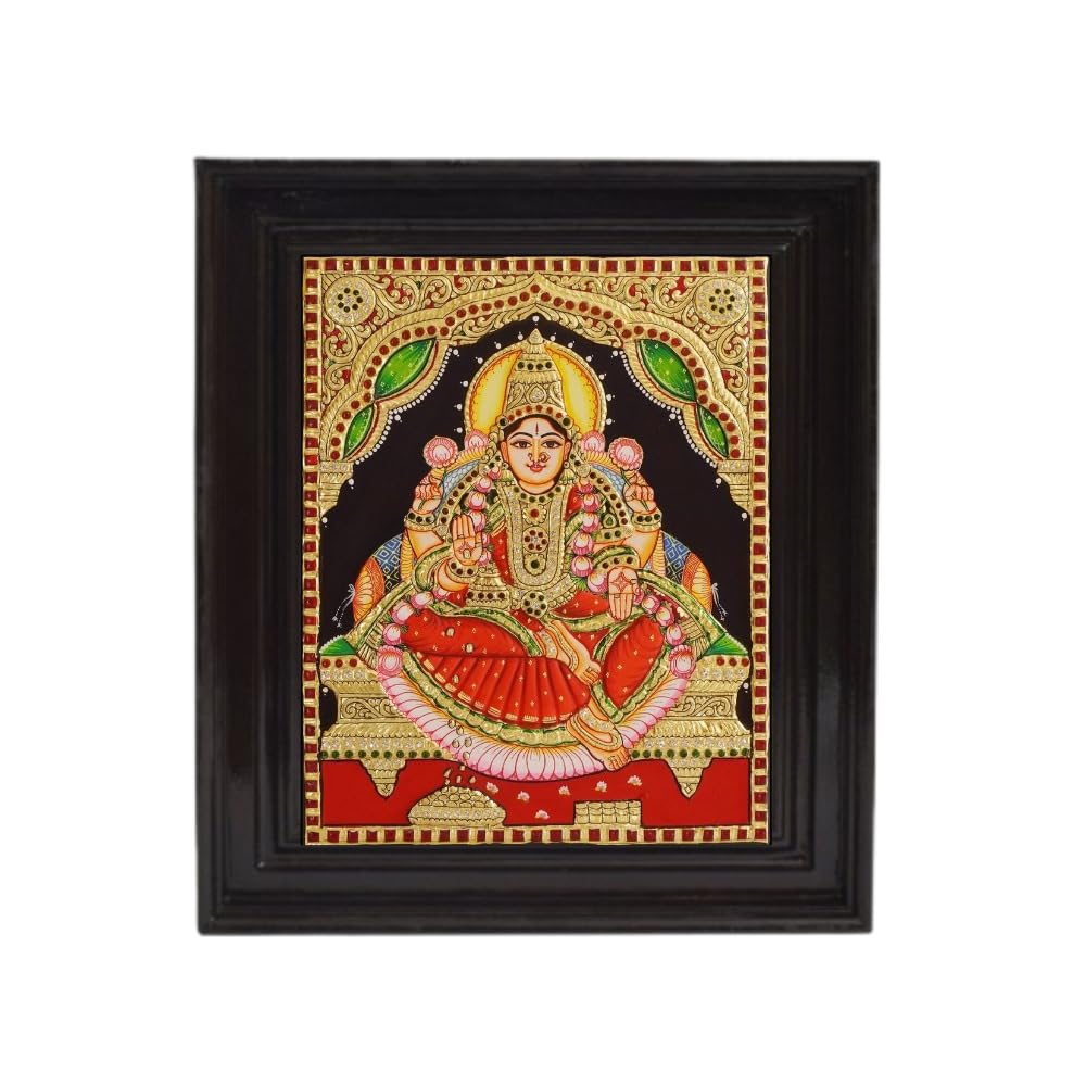 Tarang Arts Tanjore Painting Dhana Lakshmi, Traditional Indian Art, Handcrafted Religious Wall Decor 15 * 12 Inches