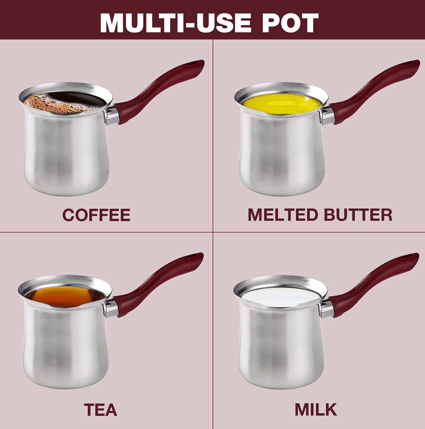 Destalya Turkish Coffee Pot Stainless Steel | 10.14 Fl Oz Ibrik Briki Coffee Pot | Small Hot Pot With Spout For Stove Top | Turk