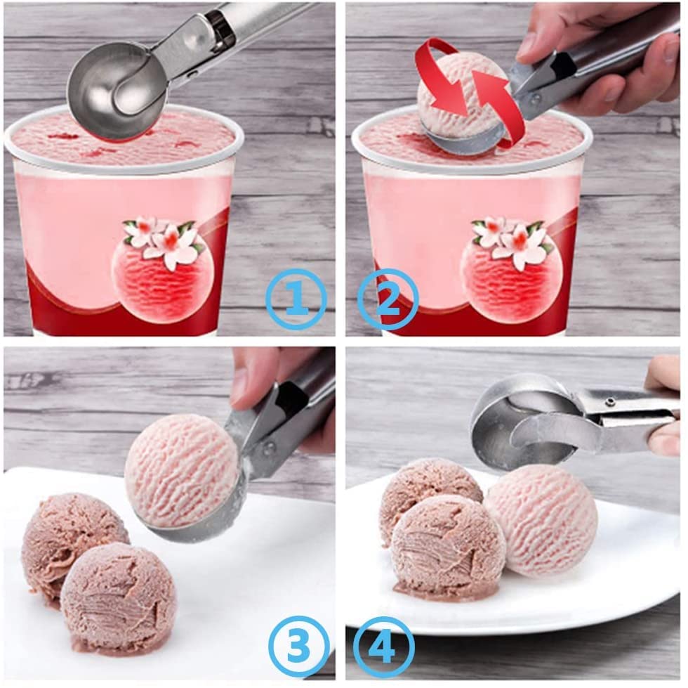 Jayvar Ice Cream Scoop Set,Portable Stainless Steel Ice Cream Scoop With Trigger And Comfortable Handle,Icecream Scoop Spoon Per