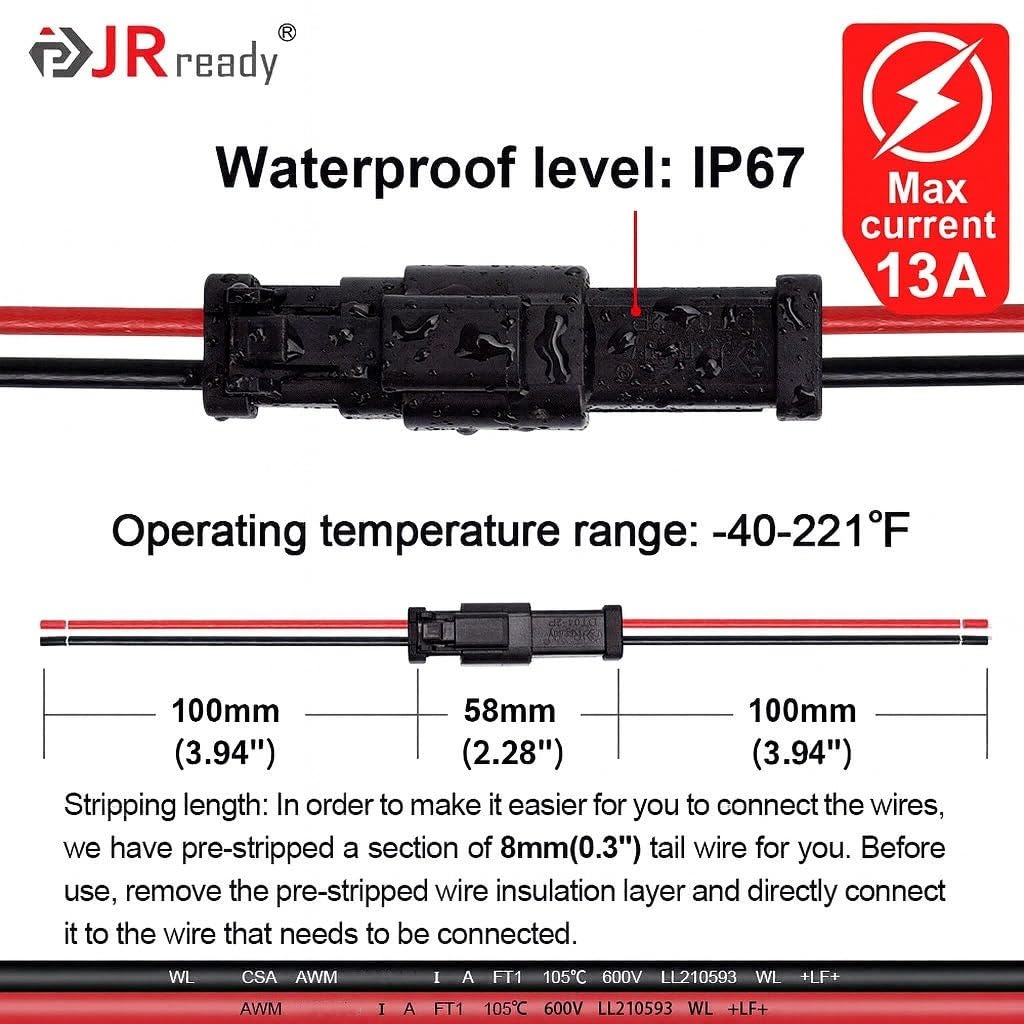 Jrready 3Sets Deutsch 2 Pin Connector Kit Dt Pigtail 2 Wire Way Automotive Waterproof Wire Connectors With 12Pcs Butt Connector,