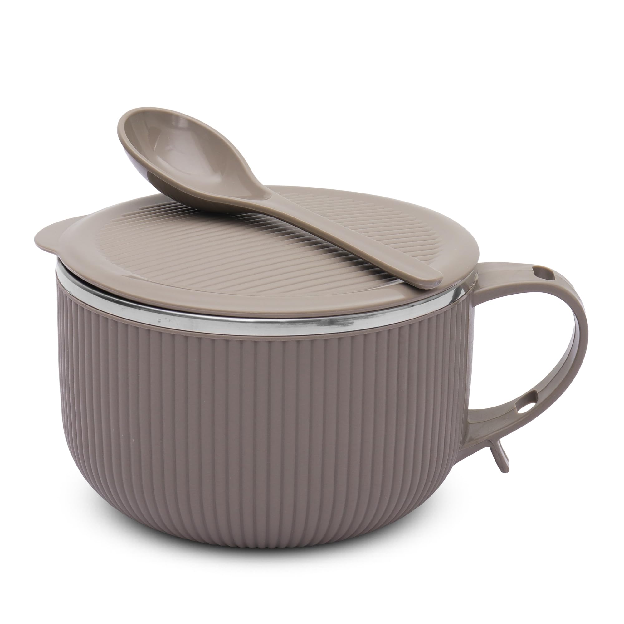 Jaypee Plus Stainless Steel Ribtok Meal Bowl Soup Bowl With Lid & Spoon For Every Day Breakfast Meal, Poha, Cornflaks, Cereal, S