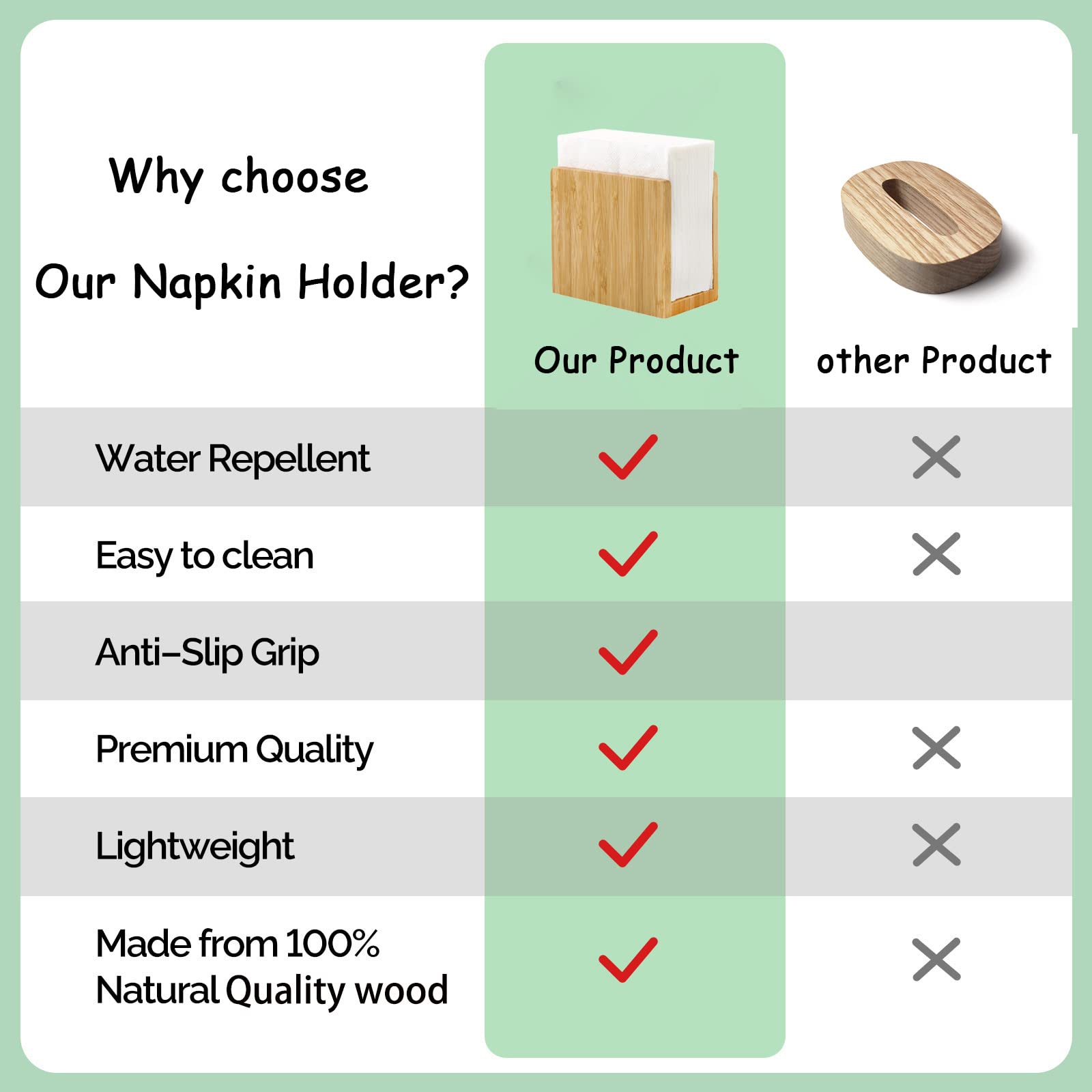 Napkin Holder Bamboo Vertical Napkin Holder Wooden Napkin Holder, Natural Bamboo Wood Strong And Waterproof, Napkin Holder For T