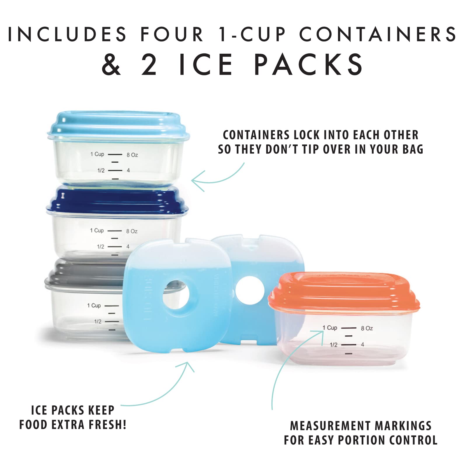 Fit & Fresh Stak Pak Set, 6 Piece, Plastic, New Multicolored