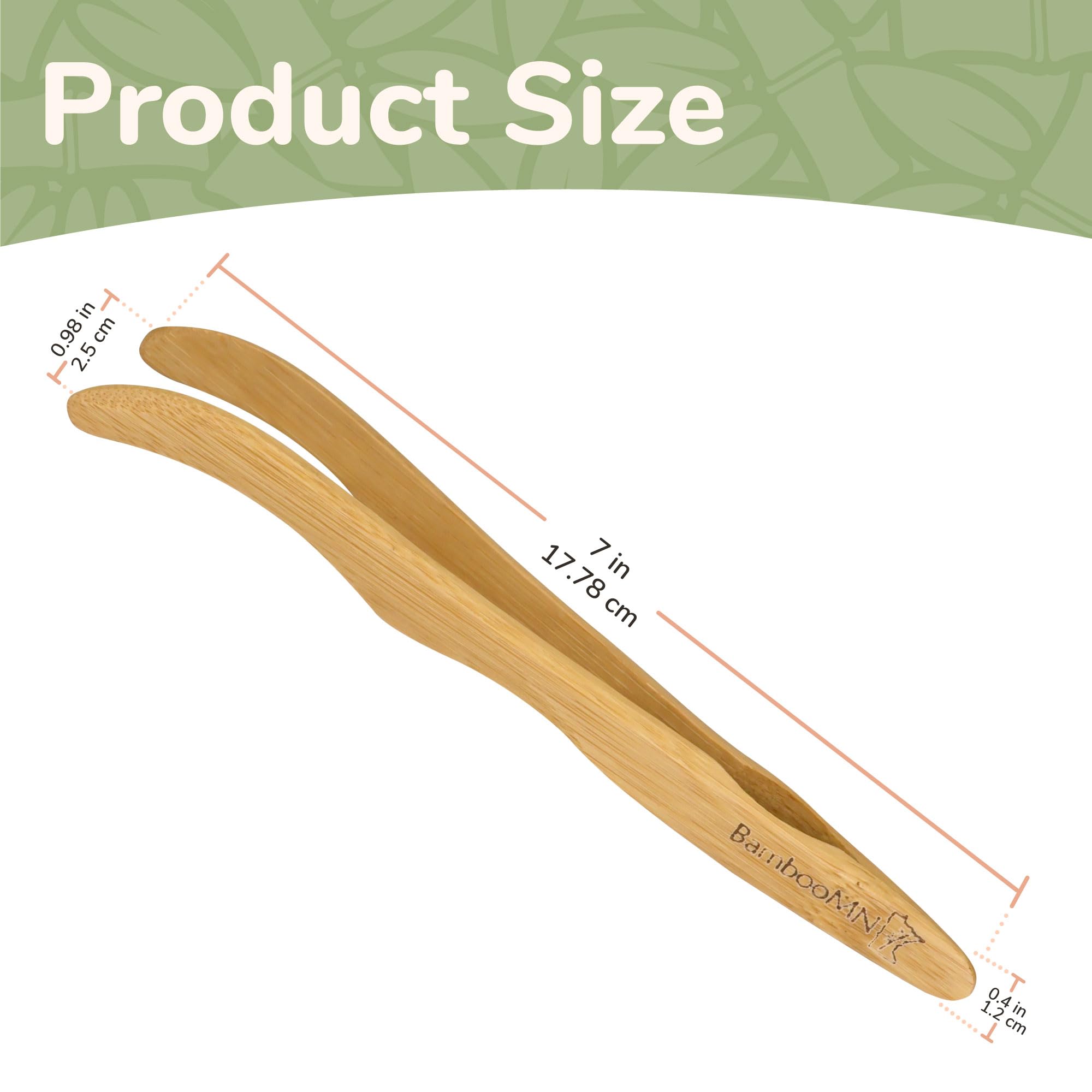 Bamboomn 7'' Reusable Bamboo Toast Tongs, Curved Arms, Carbonized Brown - 3 Pieces