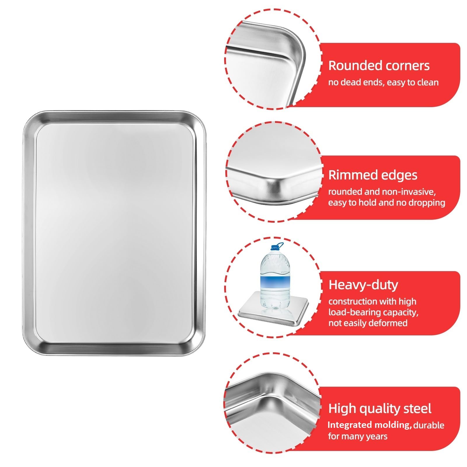 Baking Sheets For Oven, Zacfton Stainless Steel Cookie Sheet Baking Pan Toaster Oven Tray 10.5 X 8 X 1 Inch, Easy Clean & Non-St