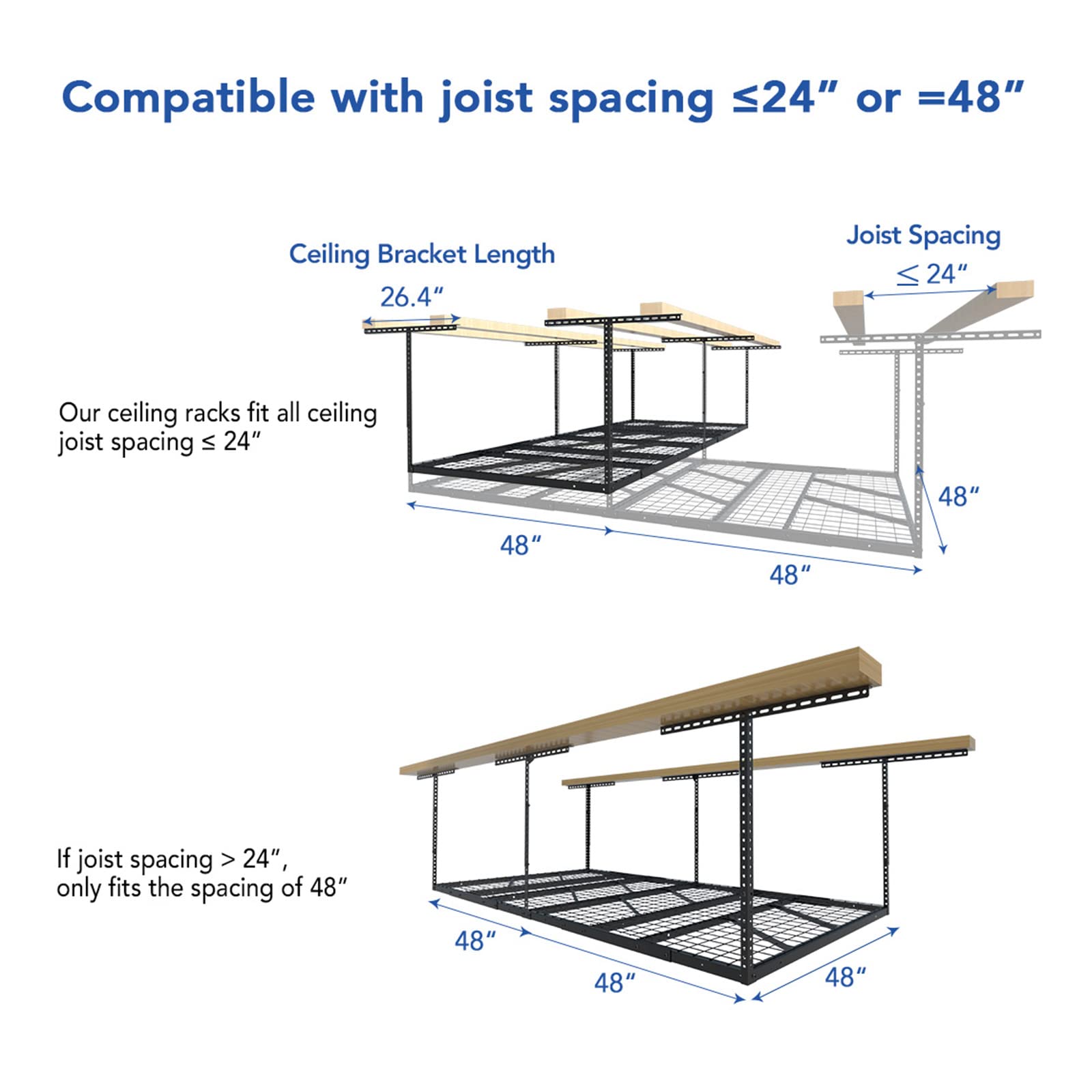Fleximounts Pro 4X8 Overhead Garage Storage Rack,Adjustable Garage Storage Organization Systerm,Heavy Duty Metal Garage Ceiling