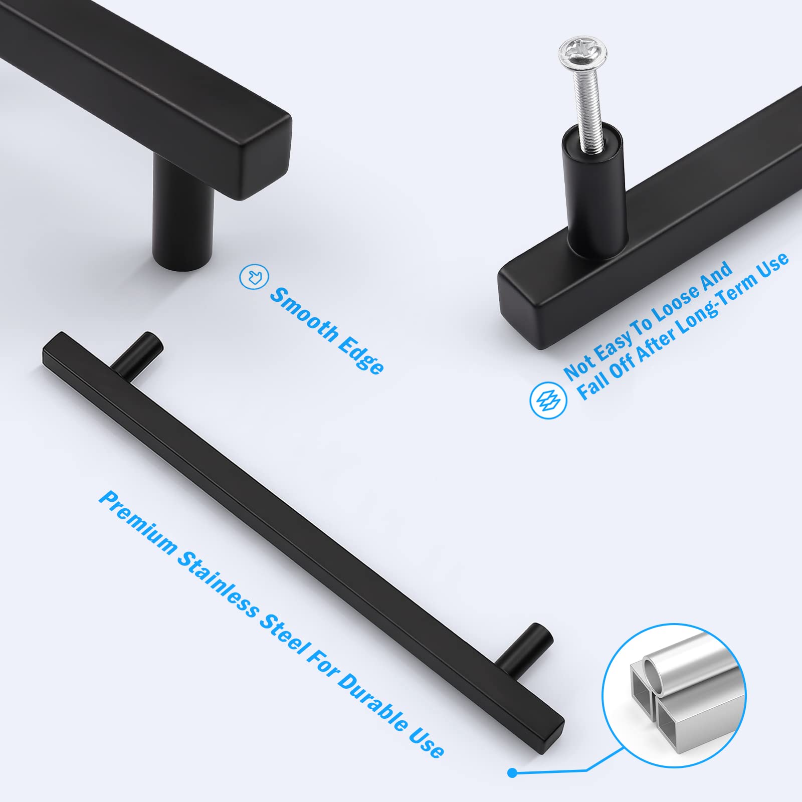 Knobwell 12 Pack 10 Matte Black Stainless Steel Kitchen Cabinet Pulls And Handles, Bathroom Kitchen Cabinet Door Handles Hole Di
