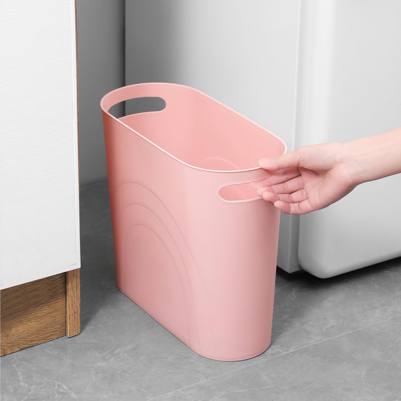 Rejomiik Small Trash Can, 3.5 Gallon Slim Garbage Can Plastic Waste Basket With Handles Container Bin For Narrow Spaces Bathroom